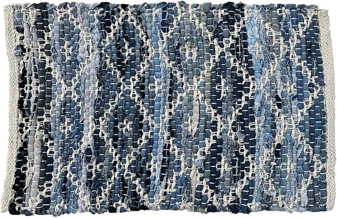 Perilla Home Natural Chindi Jute Placemats Set of 4 Vintage Boho 13x19 Inch Blue-Grey Rectangle Table Mats for Kitchen Dining Room Home Decor Banquets Family Gathering Rustic Placemat (Alexandria)