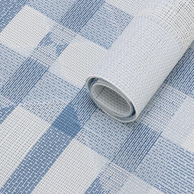 Winknowl Placemats Set of 8, Heat Resistant Stain Resistant Woven Vinyl Insulation Place mats, Durable Washable Elegant Table Mats for Kitchen Dining Table Decor (Geometric Blue)
