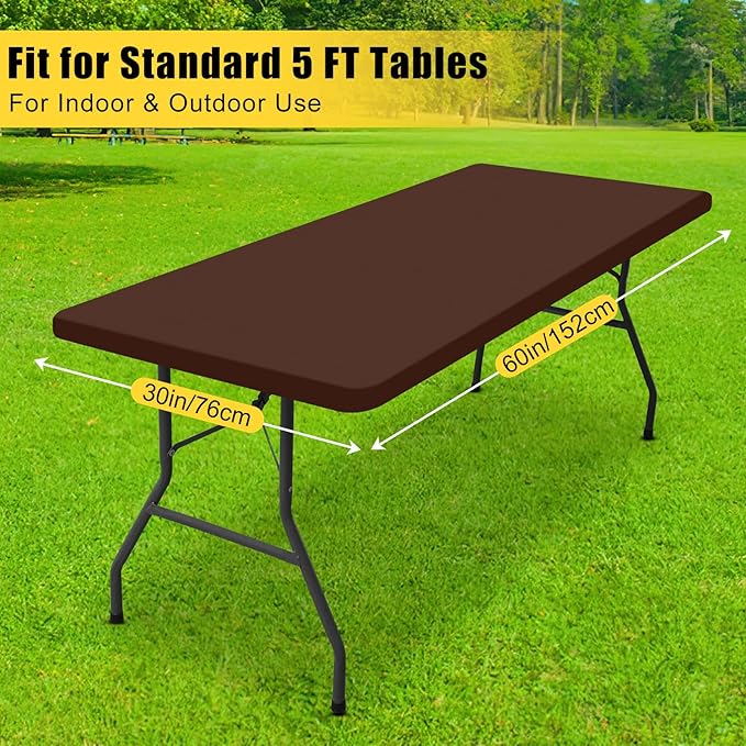 Smiry Rectangle Tablecloth, Elastic Fitted Flannel Backed Vinyl Tablecloths for 5ft Folding Tables, Waterproof Wipeable Table Covers for Indoor, Outdoor, Picnic and Camping (Coffee, 30"x60")