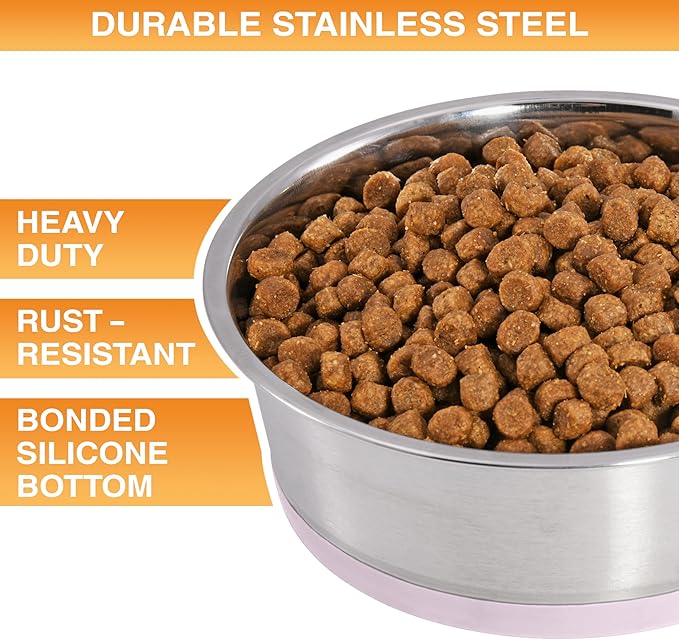Neater Pet Brands Stainless Steel Dog Bowls with Non-Slip Rubber Bottom – Set of 2, 8 Cup (64 oz), Pink - Heavy Duty Metal Dog Bowl, Dishwasher Safe, Food or Water Bowl, Ideal for Large Dogs