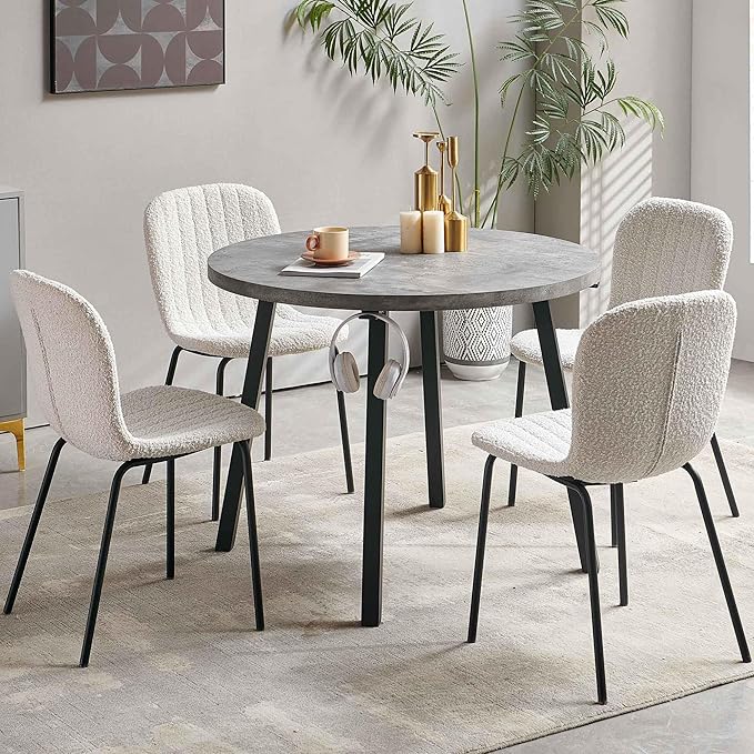 Round Dining Table Set for 4 with Boucle Chairs - Modern Kitchen Table and Chairs Set for Small Spaces - Boucle White