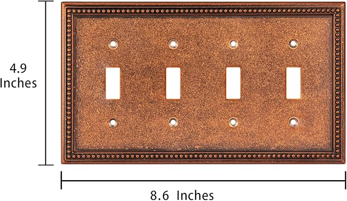 Henne Bery Raised Pearls Decorative Wall Plate Switch Plate Outlet Cover (Quad Toggle, Sponged Copper)