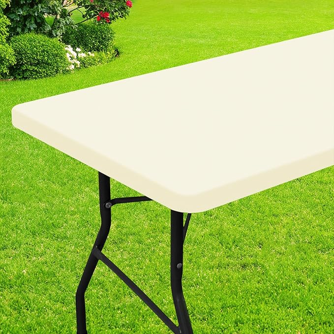 Smiry Rectangle Picnic Table Cloth, Waterproof Elastic Fitted Tablecloths for 4 Foot Tables, Washable Polyester Table Cover for Camping, Indoor and Outdoor (Beige, 30"x48")