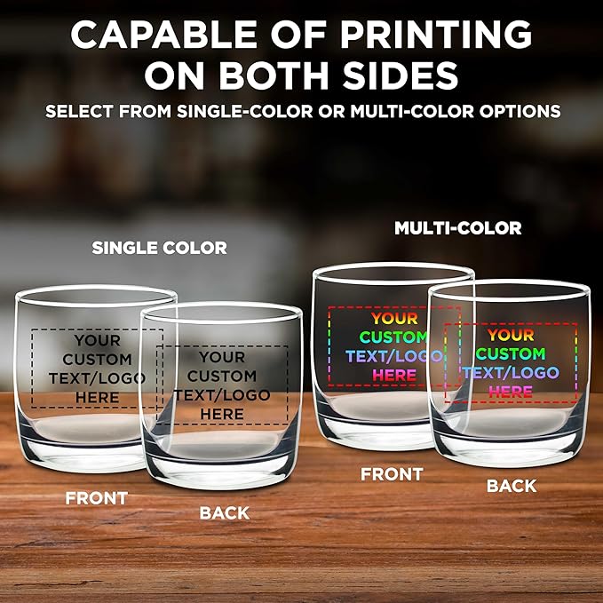DISCOUNT PROMOS Custom Whiskey Glasses 10 oz Set of 10/50/100, Personalized Bulk Pack - Heavy Base Old Fashioned Glass, Perfect for Scotch, Bourbon, Whiskey, Cocktail - Clear Bottom Color