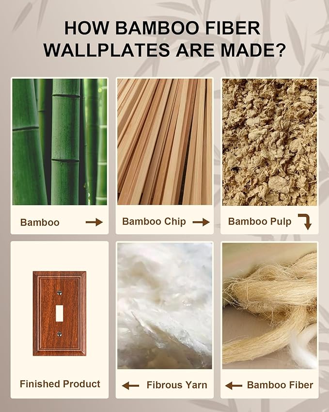 4-Pack Single Toggle Light Switch Cover Plate, Durable Natural Bamboo Fiber Decorative Switch Plate Covers, Wood Grain 1 Gang Wall Plate, Corrosion Resistant