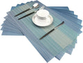 Placemats Washable Easy to Clean PVC Placemat for Kitchen Table Heat-resistand Woven Vinyl Hard Table Mats 12x18 inches Set of 6 （Blue）