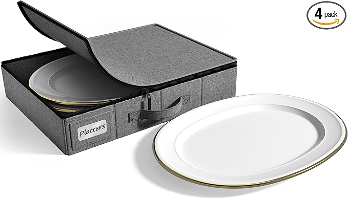 Sorbus China Storage Containers - Hard Shell, Handles & Felt Dividers - Serving Platter Storage Rack & Organizer - Christmas Platter Storage