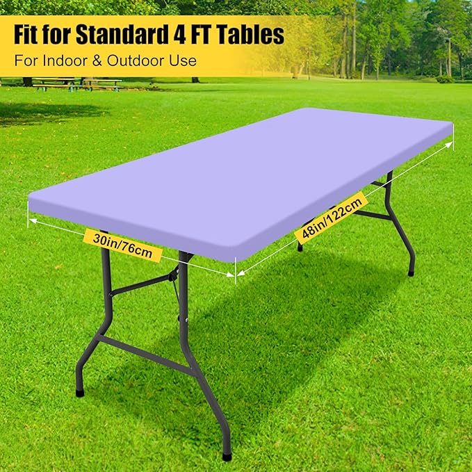 Smiry Rectangle Tablecloth, Elastic Fitted Flannel Backed Vinyl Tablecloths for 4ft Folding Tables, Waterproof Wipeable Table Covers for Indoor, Outdoor, Picnic and Camping (Lavender, 30"x48")