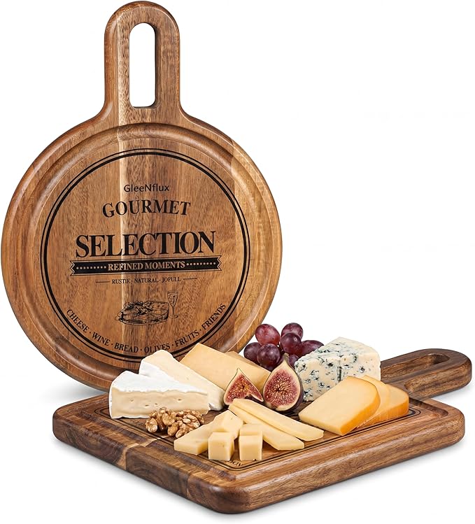 Acacia Wood Charcuterie & Cheese Board Set, 2-Piece Mini Serving Boards for Cheese, Fruit, Nuts & Appetizers – Elegant Snack Boards for Entertaining & Gift Giving