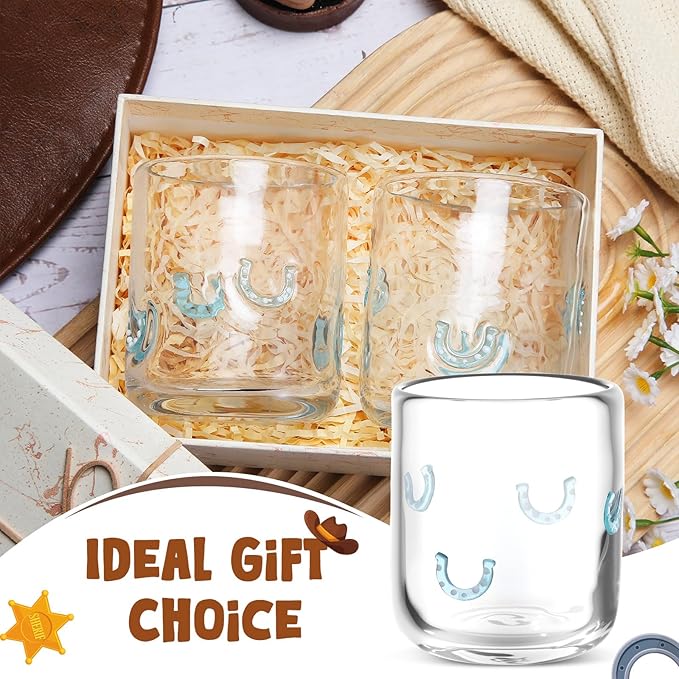 Icon Juice Glasses, 14oz Stemless Wine Drinking Juice Glass Cup for Valentine Party Supplies Gift(2 Pcs,Horseshoe)