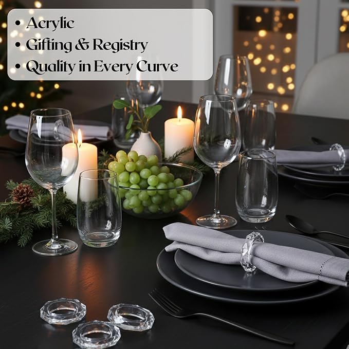 CLEENTABLE Handmade Acrylic Napkin Rings - Modern Serviette Buckles Set of 12 for Home and Kitchen- Napkin Holder for Fall Thanksgiving Christmas (Transparent)