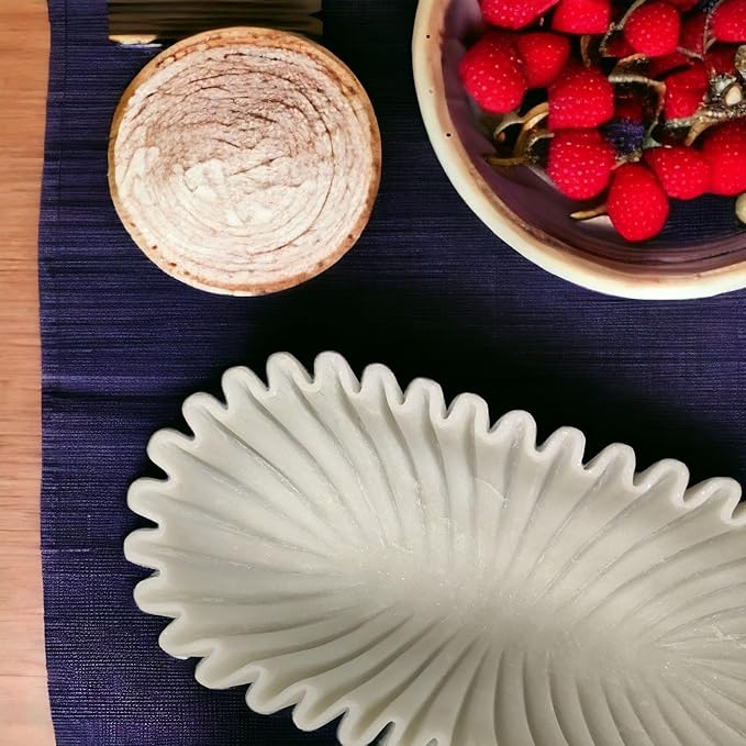 Marble Ruffle Bowls Large Scalloped Decorative Centerpiece, Decorative bowl, White Marble Ripple Bowl, Handmade Scalloped Bowl, House warming gift, Table Decor Bowl 14" White