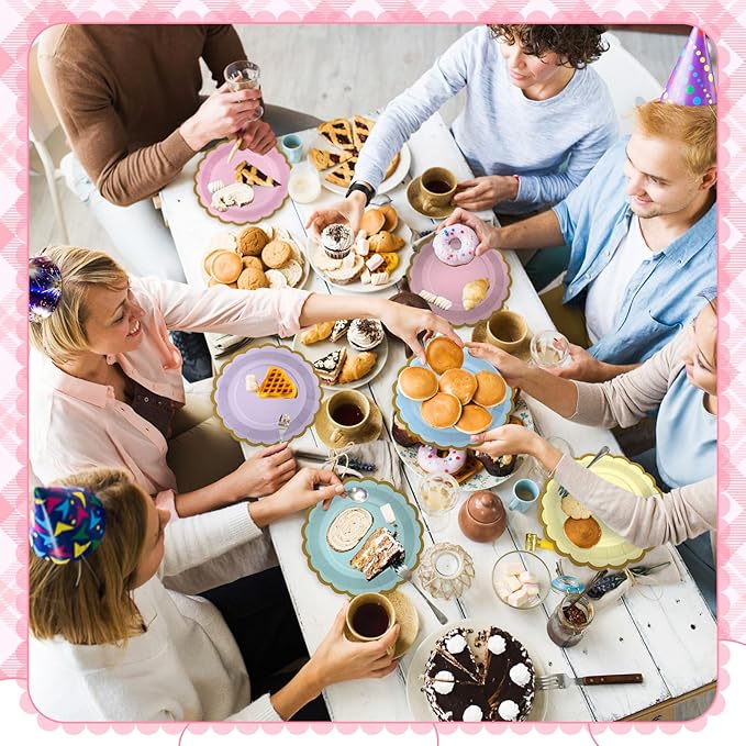 96 Pcs Pastel Paper Plates 9 Inch Gradient Scalloped Paper Disposable Dinner Dessert Plates for Easter Birthday Wedding Bridal Party Supplies, 6 Colors