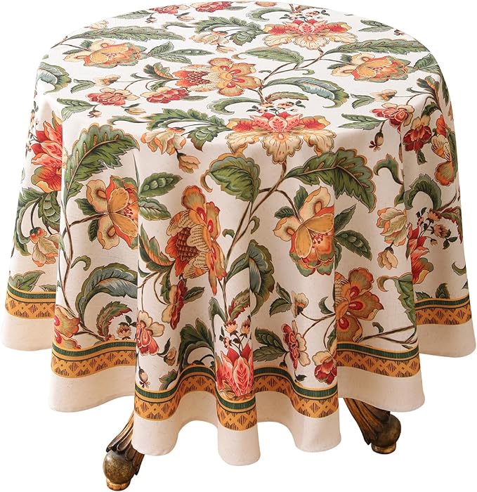 patdrea Designer Vintage Linen Round Tablecloth,Provencal Rustic Floral Pattern Tablecloths,Decorative Table Cover Cloth for Kitchen,Dining Room,Tea Party,Home,Christmas,Diameter 67"