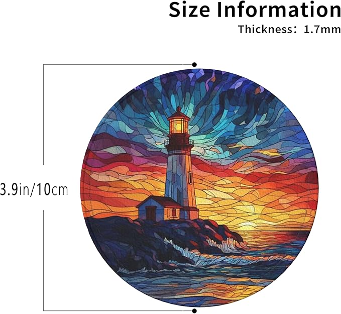 Lighthouse Coasters Leather Round Drink Coasters 6 Pcs Set with Holderor for Cup Drink Coffee Table Bar Home Decor