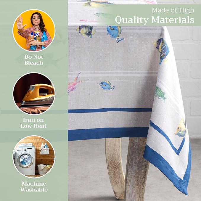 Maison d' Hermine Table Cloth Rectangle Table 100% Cotton 54 x 72 Inches Tablecloth Reusable Decorative for Dining Room Farmhouse Home Valentines Day Decorations Spring Summer - Poisson
