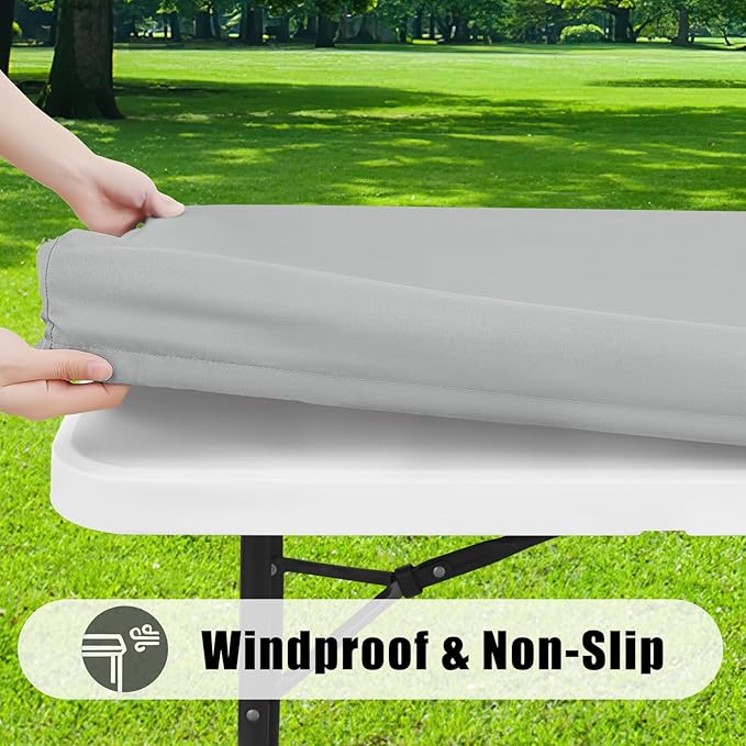 Smiry Rectangle Picnic Table Cloth, Waterproof Elastic Fitted Tablecloths for 4 Foot Tables, Washable Polyester Table Cover for Camping, Outdoor and Indoor (Light Grey, 30"x48")