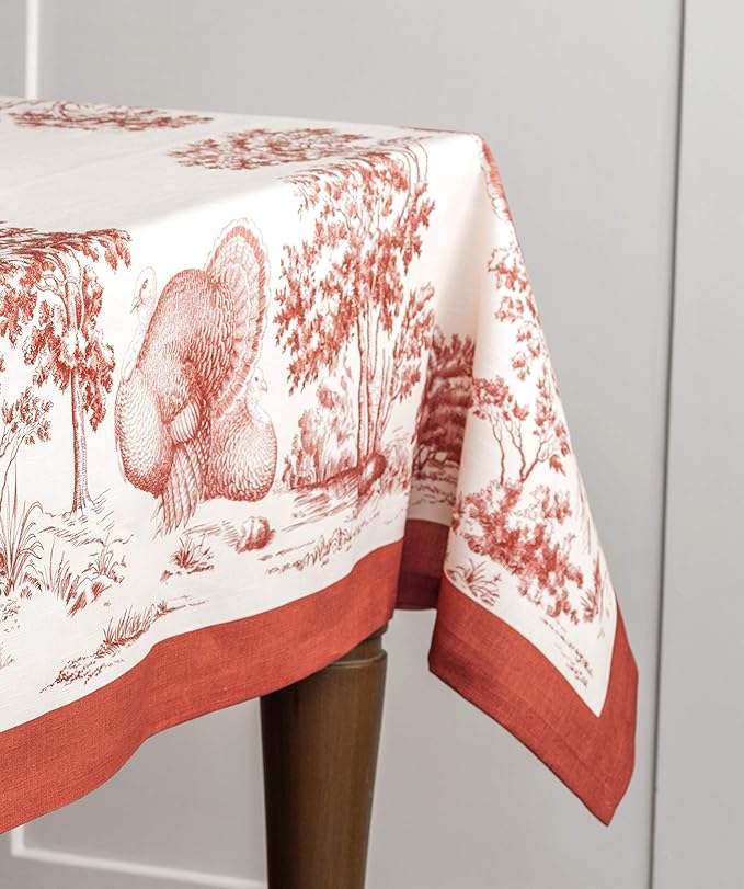 Maison d' Hermine Table Cloth Square Table 100% Cotton 60 x 60 Inches Fall Tablecloth Reusable Everyday Use for Thanksgiving Christmas Decorations Dining Farmhouse Party (Holy Jouy - Red)