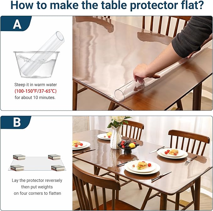 Clear Table Cover Protector Rectangle 42 x 86 Inch, 1.5mm Transparent Plastic Table Protector Waterproof, Anti-Scratch Clear Desk Mat for Office Desktop Dresser Dining Table, FDA Compliant