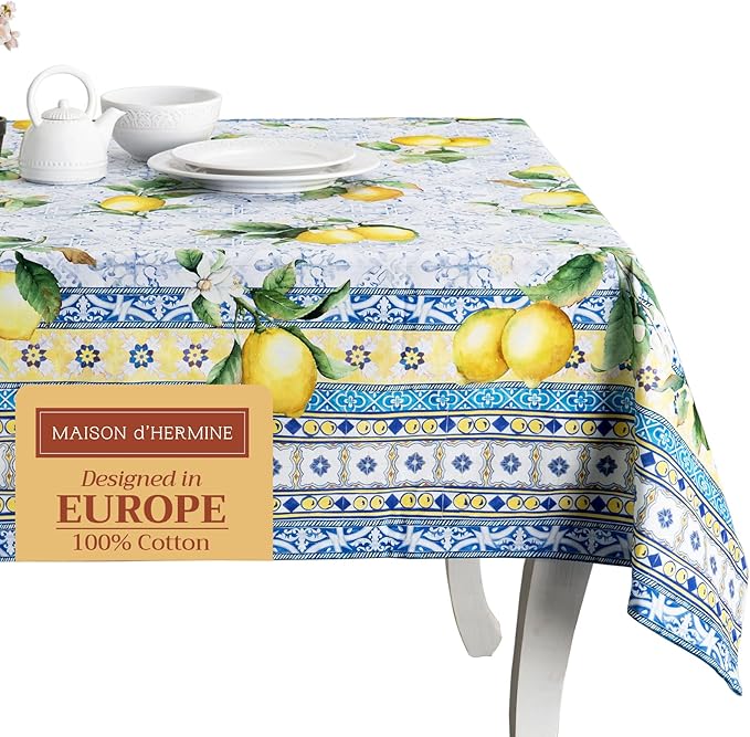 Maison d' Hermine Table Cloth Square Table 100% Cotton 54 x 54 Inches Tablecloth Reusable Decorative for Dining Room Farmhouse Home Valentines Day Decorations Spring Summer - Citrus