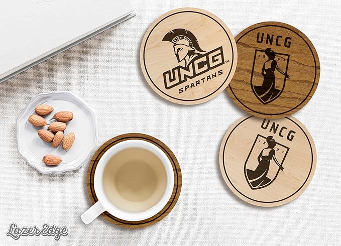 LazerEdge UNC Greensboro Spartans Wooden Coaster Set - Maple Wood - Officially Licensed Product - 4-Pack