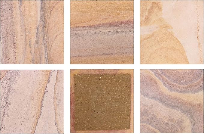 Sandstone Water Absorbent Hand Crafted Square Coasters for Drinks - 4 Inches Wide Thirsty Stone Bar/Drink Coasters- Made from Rainbow Sandstone (Set of 6 with Holder)