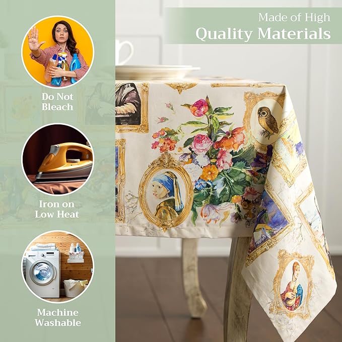 Maison d' Hermine Table Cloth Square Table 100% Cotton 60 x 60 Inches Tablecloth Reusable Decorative for Dining Room Farmhouse Home Valentines Day Decorations Spring Summer - Masterpiece