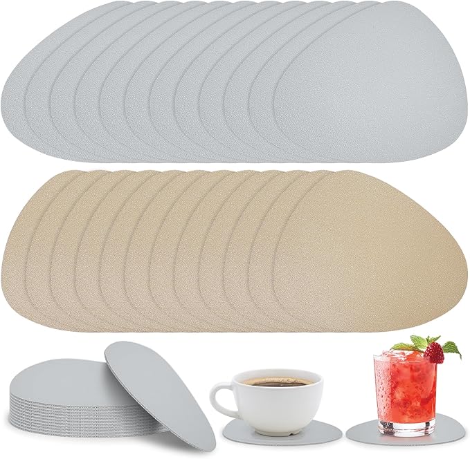 12 Sets Faux Leather Coasters for Drinks, Handmade Dual Sided Drink Coasters for Tabletop Protection, Non-Slip Washable Coasters for Tea Cup Living Room Office Desk Decoration（Grey and Brown）