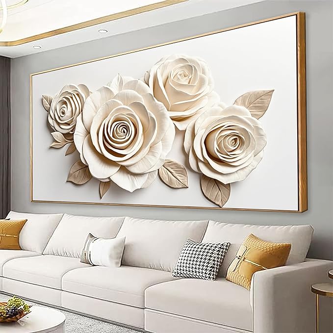 Wall Art Living Room Prints White Flower Wall Art Decor Modern Canvas Art Wall Decor Home Wall Decor Suitable Pictures For Bedroom Apartment Office Can Be Hung 24" X 48" With Framed