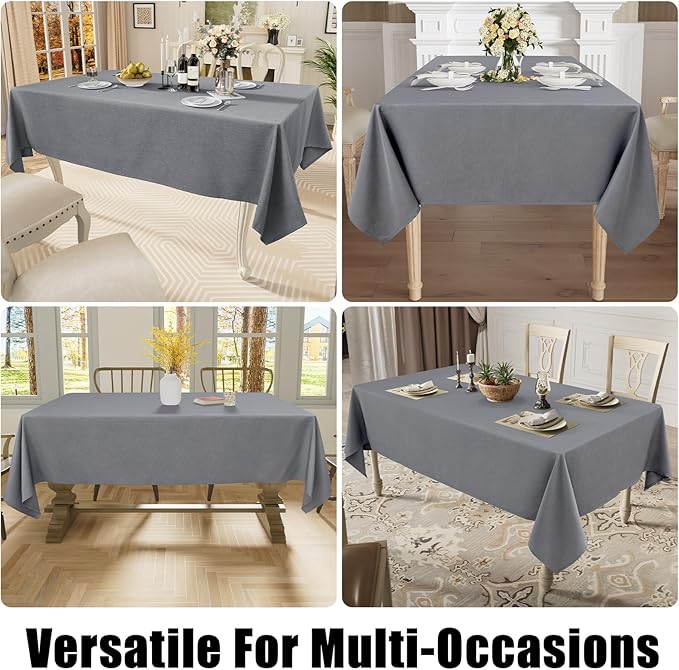 Smiry Rectangle Table Cloth Linen Textured, Waterproof Spillproof Anti-Wrinkle Burlap Tablecloth, Washable Decorative Fabric Table Cover for Dining, Party, Banquet, 60 x 84 Inch, Grey