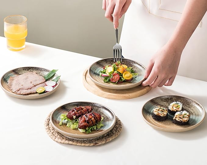 UNICASA Dessert Plates, 6.5 Inch Appetizer Plate Set of 4 - Microwave & Dishwasher Safe Ceramic Side Dish for Salad, Snacks, Japanese Plates