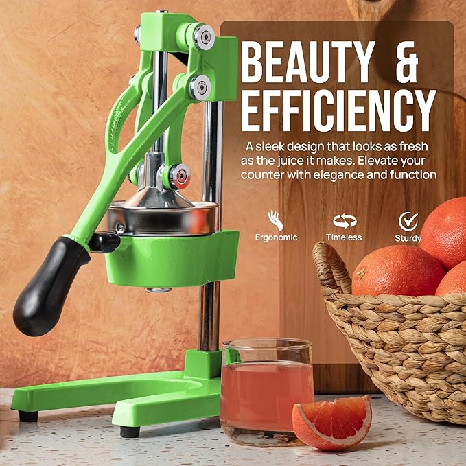 Zulay Kitchen Cast-Iron Orange Juice Squeezer - Heavy-Duty, Easy-to-Clean, Professional Citrus Juicer - Durable Stainless Steel Lemon Squeezer - Manual Citrus Press & Orange Squeezer (Light Green)