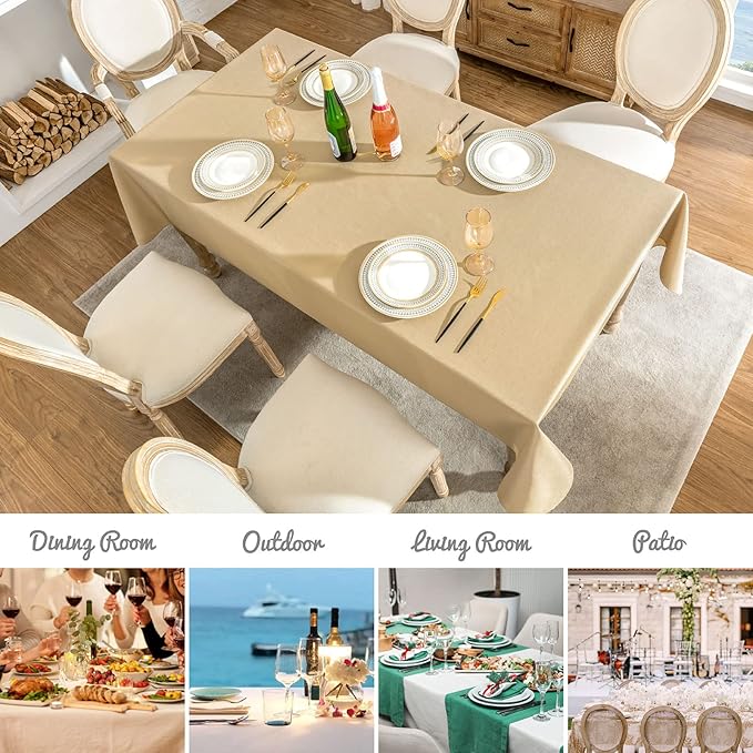 Faux Linen Rectangle Tablecloth Waterproof 60x120 inch Table Cloth Stain and Wrinkle Resistant Washable, Decorative Fabric Table Cover for Dining, Kitchen, Wedding and Parties, Coffee