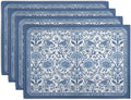 Blue Floral Boho Placemats Set of 4, 12x18 Inch Vintage Chinoiserie Block Print Place Mats Seasonal Spring Summer Rustic Farmhouse Table Mats for Party Kitchen Dining Outdoor Indoor Decor