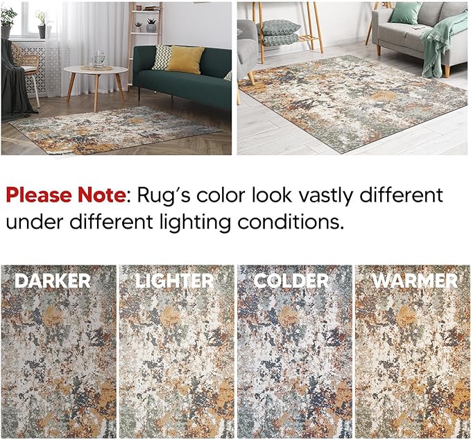 Keen Home Design Area Rugs - 4x6 Non-Shedding, Abstract Rugs for Kitchen, Living Room, Bedroom, Dining Room, Entryway - Size: 4' x 6', Multi