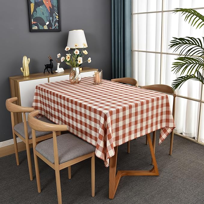 Gingham Table Cloth for Rectangle Tables Orange Checkered Plaid Tablecloth Heavy Duty Cotton Blend Washable & Wrinkle Table Cover for Outdoor Kitchen Dining Picnic Camping (52x120 Inch)