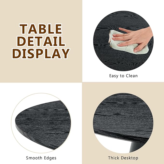 Round Dining Table Set for 4, 45" Modern Faux Marble Kitchen Table and Upholstered Chairs, 5 Piece Small Circle Dinette Set for Dining Room, Kitchen (Black Set)