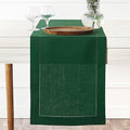 D'Moksha Homes Linen Forest Green Table Runner 84 Inches Long - 100% Pure Linen Table Runner 14 x 84 Inch for St Patricks Day, Easter - Classic Hemstitch