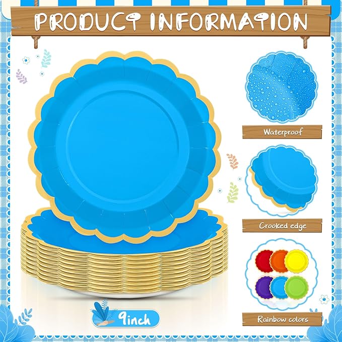 96 Pcs Rainbow Paper Plates 9 Inch Gradient Scalloped Paper Plates Disposable Dinner Dessert for Birthday Wedding Bridal Party Supplies, 6 Colors