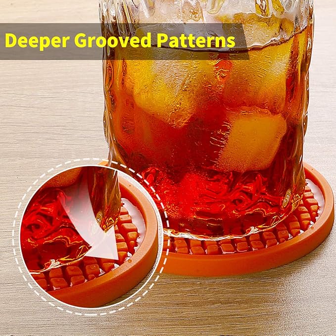 ME.FAN Silicone Coasters [6 Pack] Thickened Drink Coasters with Holder - Cup Mat - Non-Slip, Non-stick, Stay Put, Deep Tray - Prevents Furniture and Tabletop Damages(Deep Purple)