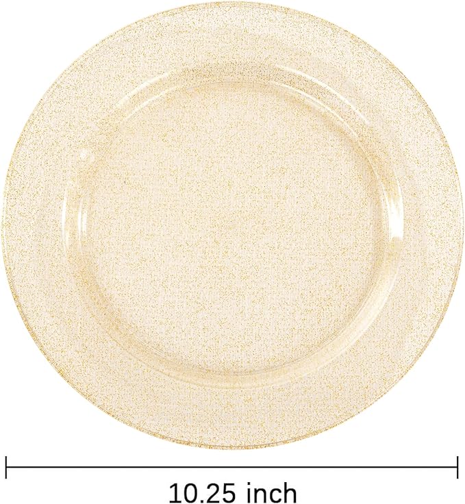 bUCLA 100PCS Gold Glitter Plastic Plates - 10.25inch Premium Plastic Glitter Disposable Dinner Plates - Ideal for Party & Thanksgiving
