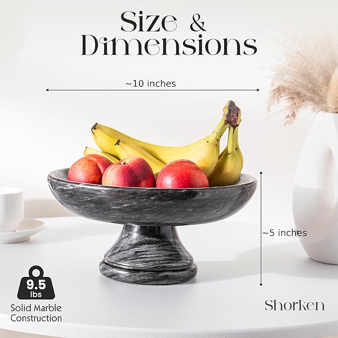 Decorative Marble Bowl with Anti-Slip Pads, Large Countertop Centerpiece and Modern Catch All Bowl for Entryway Keys - Elegant Large Fruit Bowl, Black, ~10"