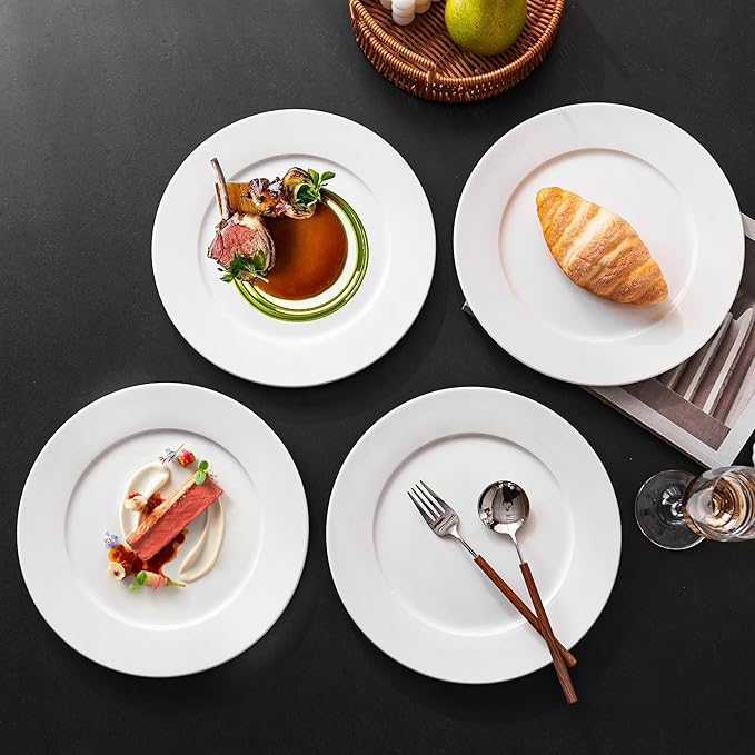 White Ceramic Dinner Plates Set of 4, 10 Inch Porcelain Dinner Plates for Salad, Pasta, and Steak – Microwave and Dishwasher Safe Dinnerware