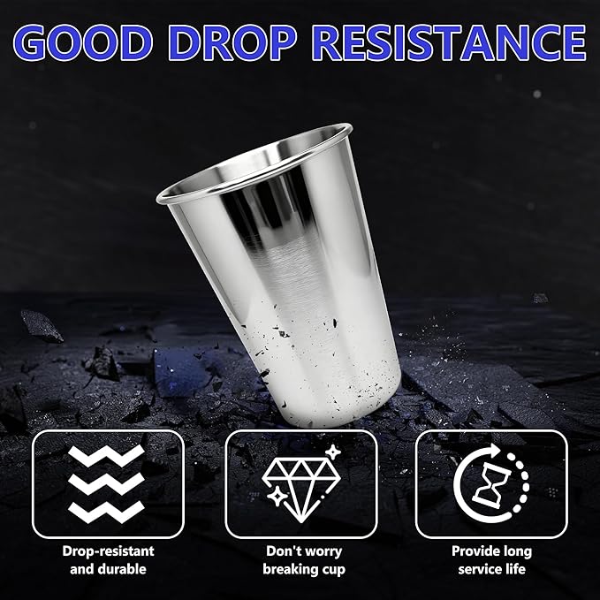 20PCS 20-OZ Tainless Steel Cups,Metal Cups, Stainless Steel Pint CupsStackable Unbreakable Drinking Glasses for Party, BBQ Camping, (4)