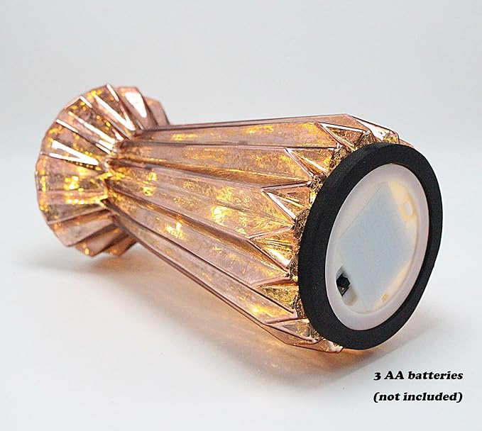 Home Decor, Mercury Glass Pillar Candle Pedestal Holders with led Lights, Lighted up Candle Holder for Pillar Candle, Glass Candlestick Holders with Timer for Wedding Dining Table Xmas (Rosegold)
