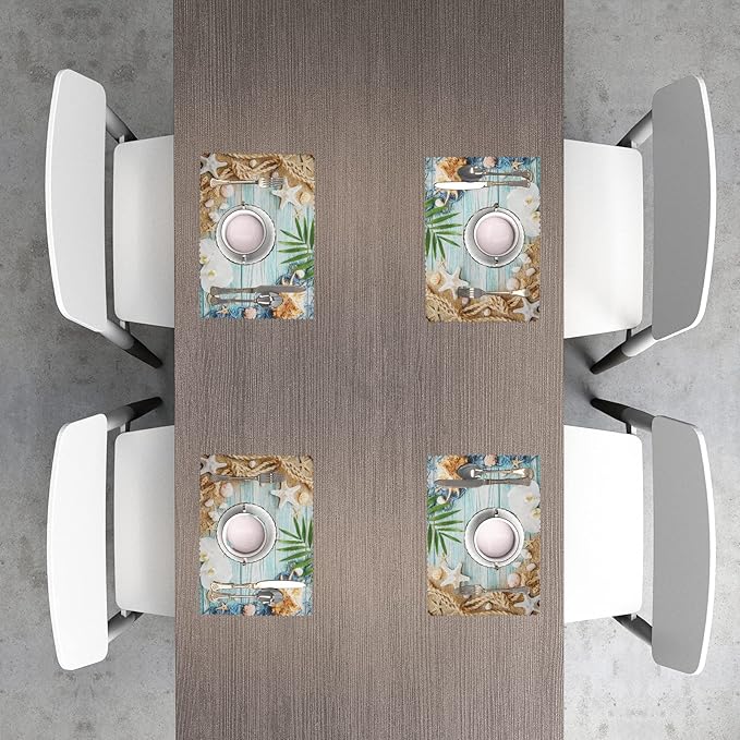 Beach Placemats Set of 4 for Dining Table Nautical Coastal Starfish Place Mats Summer Washable Table Mats Kitchen Decor Cloth Placemats 12x18 inch