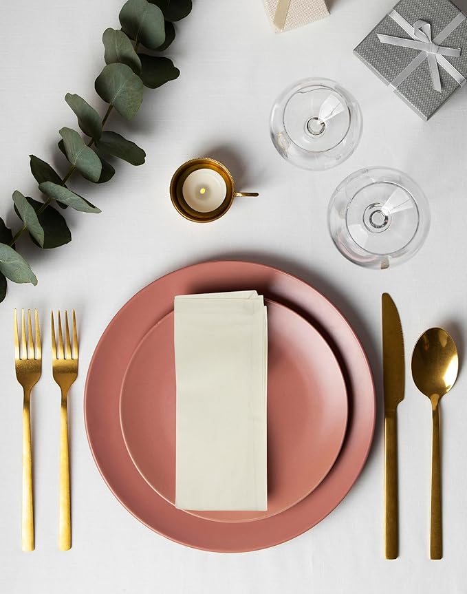 ACCENTHOME Accent Home 100% Cotton Napkins, Delicate Cloth Napkins for Dinners, Parties and Weddings，18 x 18 Inch Set of 12 - Ivory
