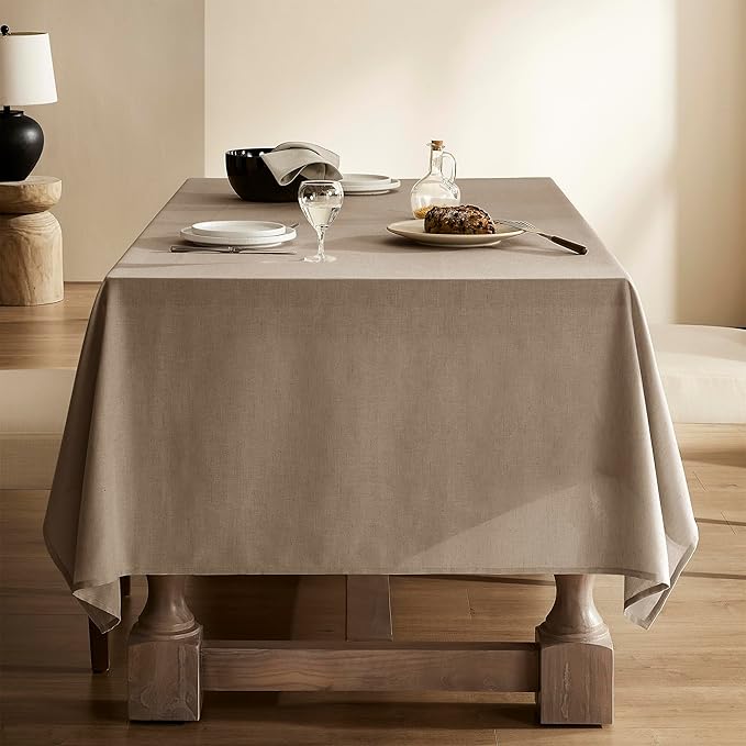 4 Foot Khaki Linen Tablecloth Light Tan Brown Neutral Table Decor Washable Heavy Weight Water Repellent Burlap Tablecloths Linen Tablecloths for Rectangle Tables 4ft 60x70 Inch 4-6 Seater