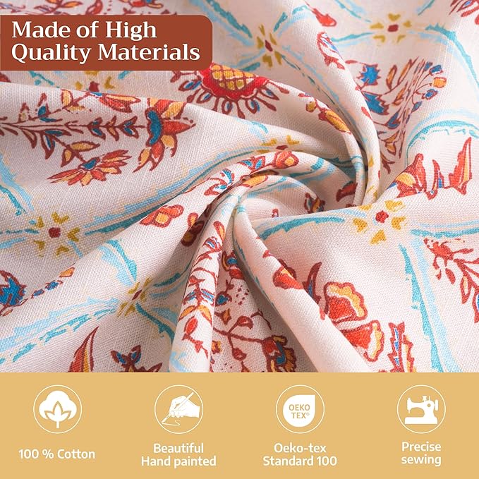 Maison d' Hermine Table Cloth Rectangle Table 100% Cotton 70 x 108 Inches Fall Tablecloth Reusable Everyday Use for Thanksgiving Christmas Decorations Dining Farmhouse Party (Romane)