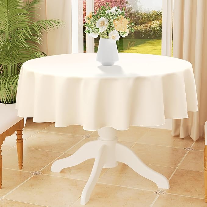 Smiry Round Table Cloth, Waterproof Anti-Scratch Polyester Tablecloth, Decorative Washable Fabric Table Cover for Dining, Buffet, Parties and Outdoor, 60x60, Beige